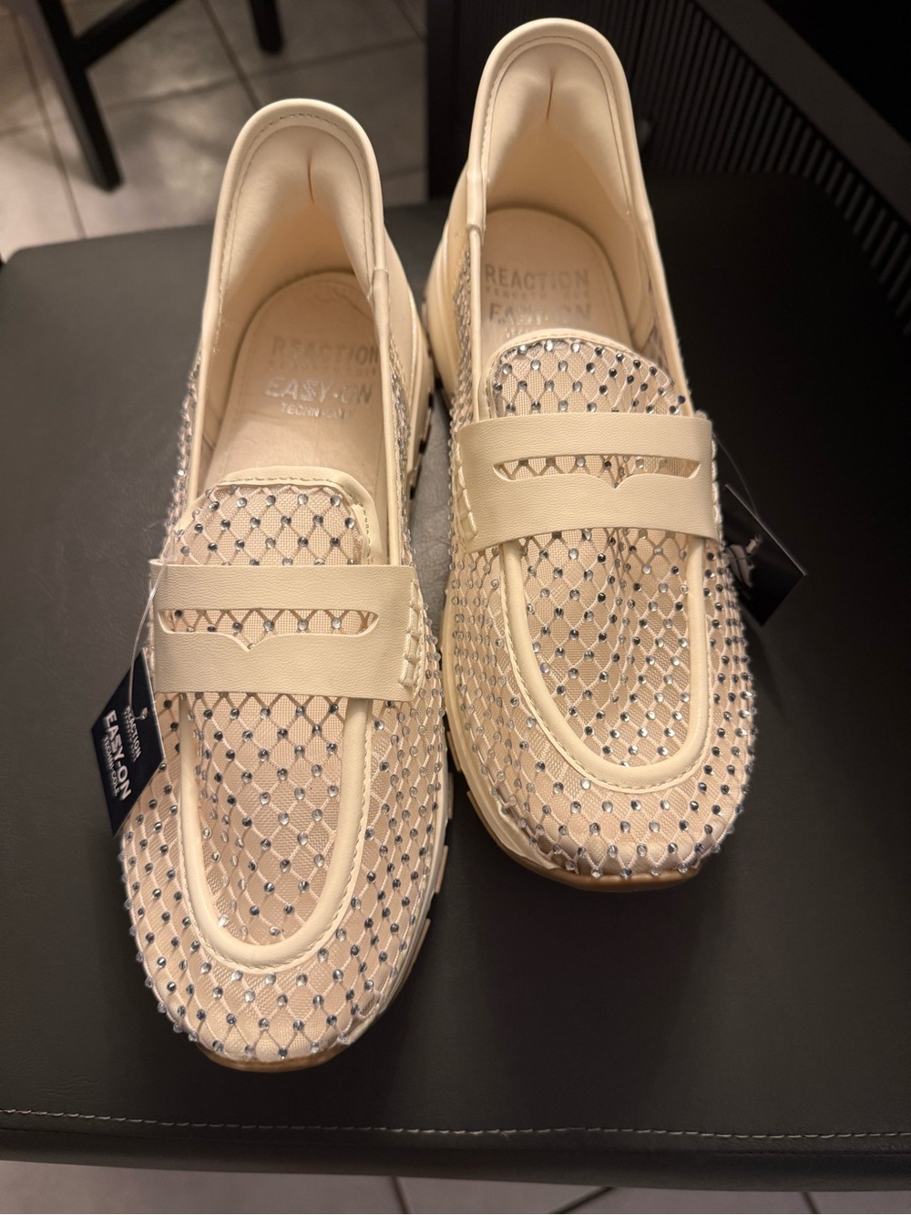 Kenneth Cole Cream Jeweled Slip-On Loafers